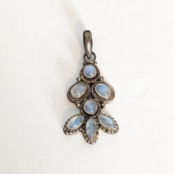 Sterling Silver Moonstone Pendant Charm Necklace Stamped 925 Teardrop Floral - Picture 4 of 8